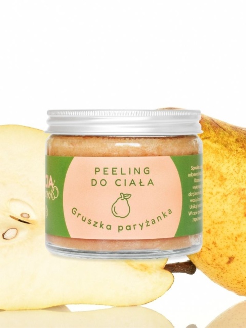 Peeling cukrowy do ciała Gruszka paryżanka 250 g , gruszki w tle Peeling cukrowy do ciała Gruszka paryżanka 250 g , gruszki w tle