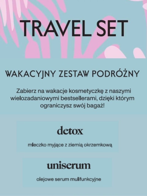 Travel Set – wakacyjnt zestw podróżny – Dertox + Uniserum – Flagolie, ulotka