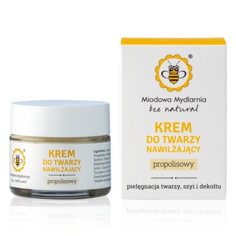 Krem do twarzy Propolisowy nawilżający 50 ml - Miodowa Mydlarnia, produkt i kartonik