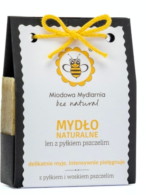 Mydło naturalne Len z pyłkiem pszczelim 95 g – Miodowa Mydlrnia, mydło w kartoniku