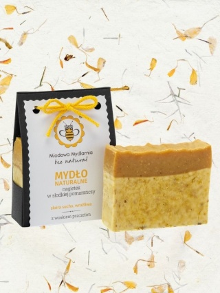 Mydło naturalne Nagietek w słodkiej pomarańczy 90 g – Miodowa Mydlrnia