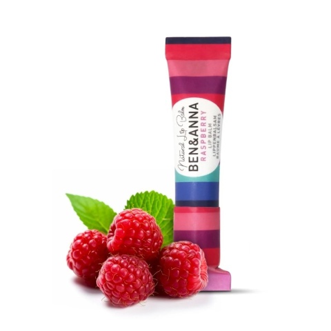 Naturalny balsam do ust Raspberry, malinowy 6 g – Ben&Anna, prezentacja z malinai