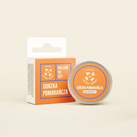 Balsam do ust Gorzka Pomarańcza 15 ml – 4szpaki, produkt i kartonik
