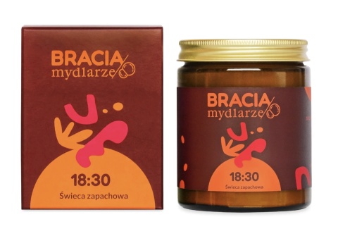 18:30 świeca sojowa 180 ml – Bracia Mydlarze, produkt i kartonik