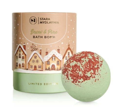 Zestaw kula do kąpieli Snow & Pine 200 g – Stara Mydlarnia, produkt i kartonik