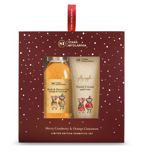 Zestaw prezentowy Merry Cranberry & Orange Cinamon, żel pod prysznic 100 ml i krem do rąk 75 ml – Stara Mydlarnia, kartonik