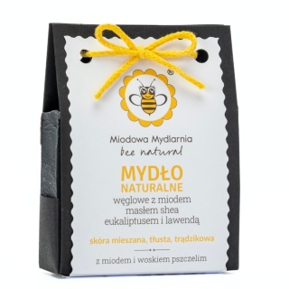 Mydło mydło naturalne Węglowe, z miodem, masłem shea, eukaliptusem i lawendą100 g – Miodowa Mydlarnia