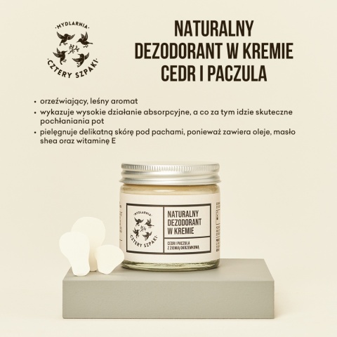 Naturalny dezodorant w kremie Cedr i Paczula z dodatkiem sody 60 ml, prezentacja